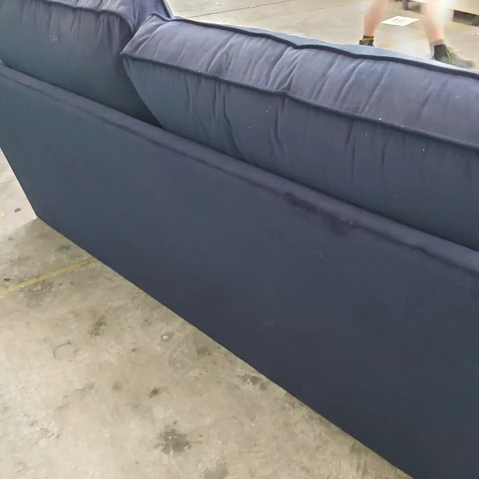 DESIGNER THREE SEATER SOFA PLUSH BLUE FABRIC 
