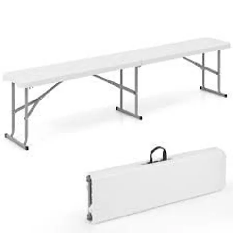 BOXED COSTWAY 3 SEATER WHITE PLASTIC FOLDING BENCH WITH CARRY HANDLE