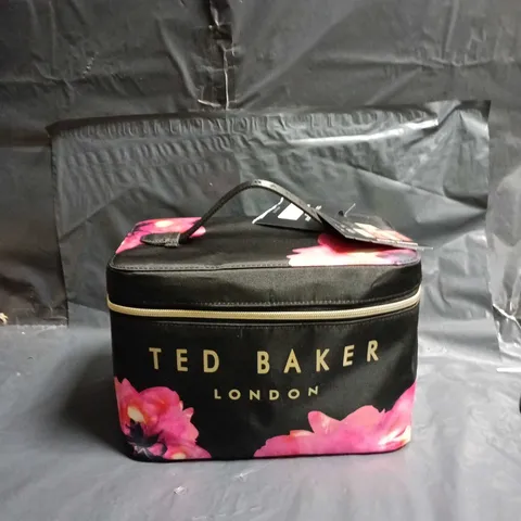 TED BAKER LONDON MAKEUP BAG – BLISSFUL MOMENTS FULL SET , BLACK WITH PINK FLORAL PRINT