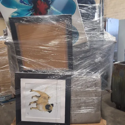 PALLET OF ASSORTED HOUSEHOLD PRODUCTS TO INCLUDE;CANVAS,BAR STOOLS,FABRIC SINGLE CHAIR,CHAIRS,TV UNIT