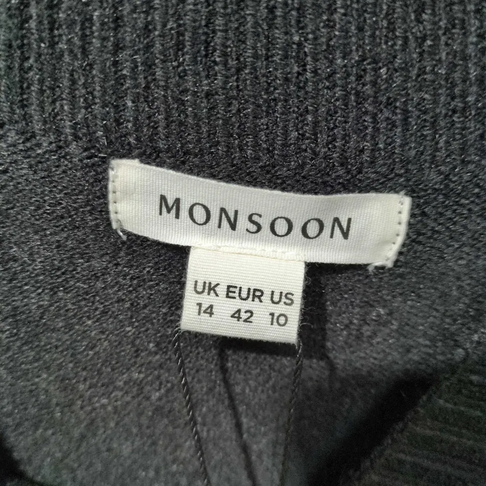UK 14 MONSOON BLACK KNIT TOP WITH LACE HEM – WOMEN'S