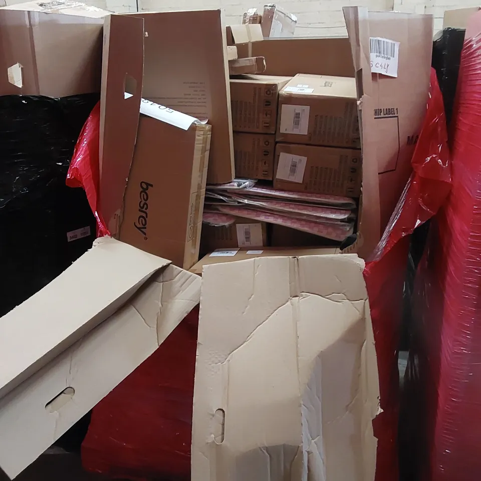 PALLET OF ASSORTED HOUSEHOLD GOODS AND PRODUCTS TO INCLUDE; A LARGE QUANTITY OF KIDS SCOOTERS, KNITTING MACHINE, TOILET SEATS ETC