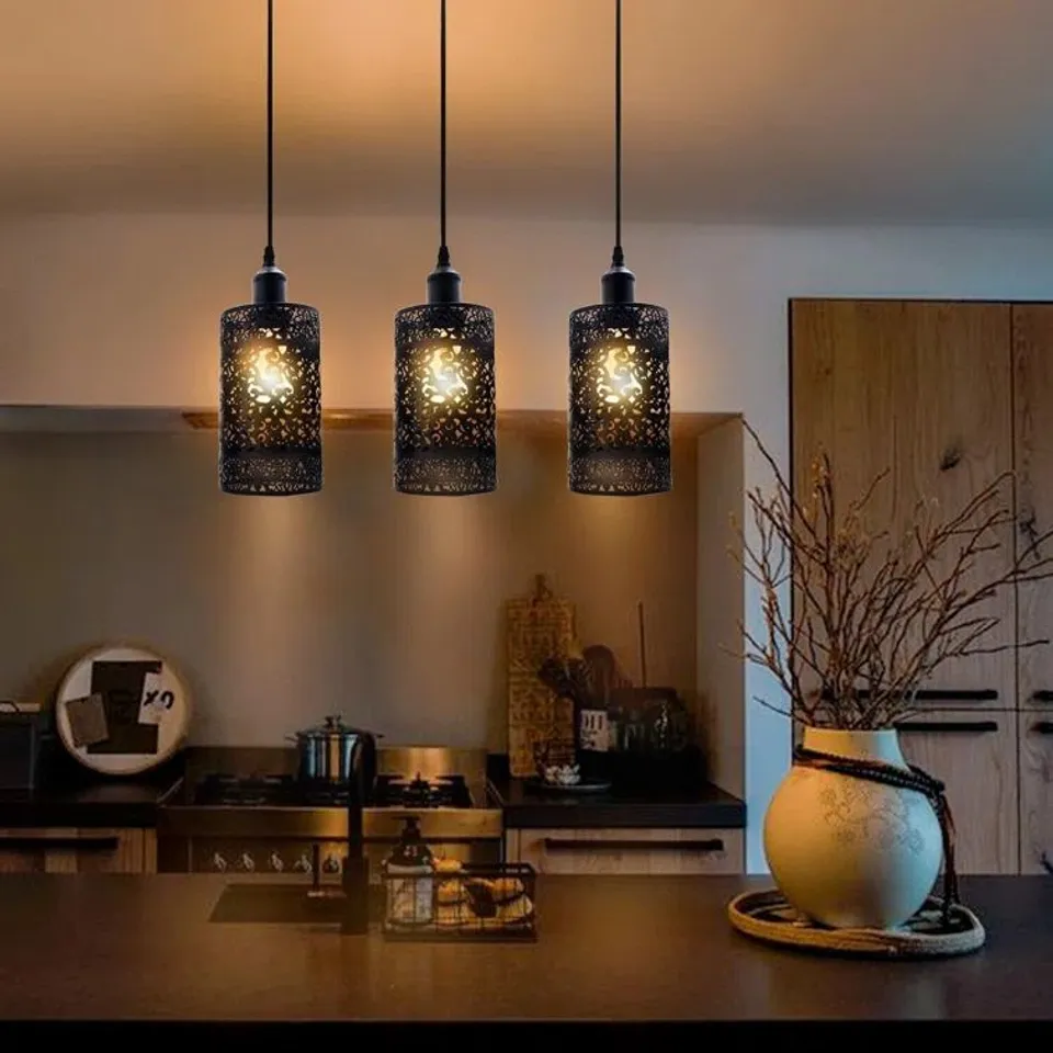 BOXED DOMINIC 3-LIGHT KITCHEN ISLAND PENDANT - BLACK (1 BOX)