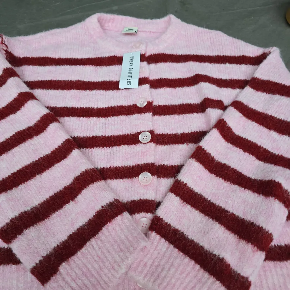 URBAN OUTFITTERS KNIT CARDIGAN – PINK & BURGUNDY STRIPES SIZE L