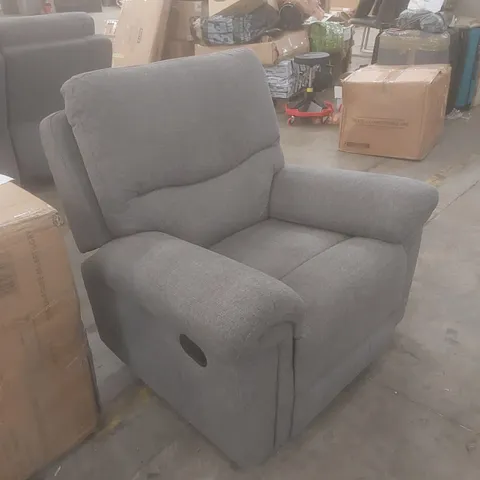 DESIGNER GREY FABRIC UPHOLSTERED MANUAL RECLINER ARMCHAIR 