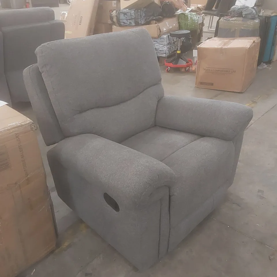 DESIGNER GREY FABRIC UPHOLSTERED MANUAL RECLINER ARMCHAIR 