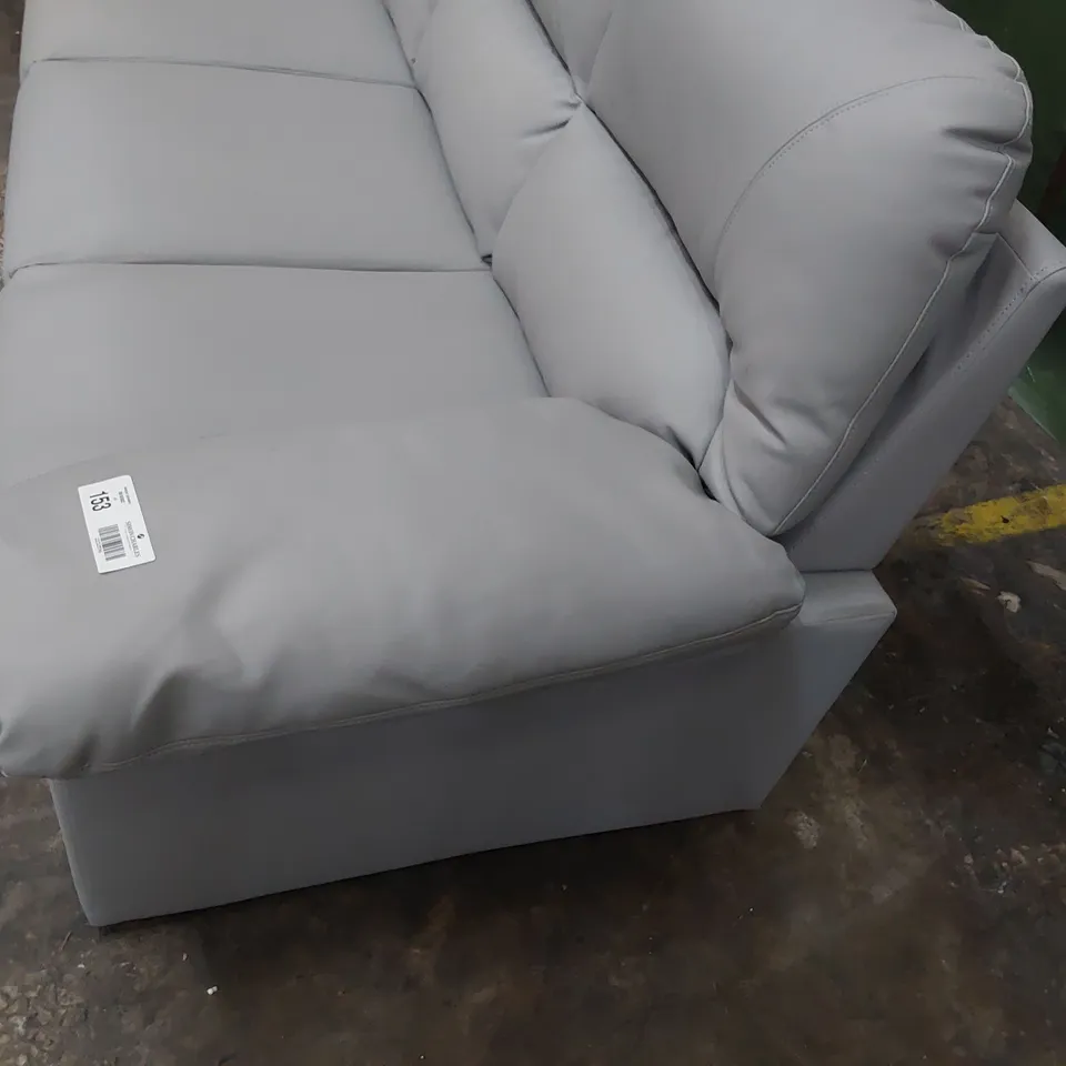 DESIGNER THREE SEATER SOFA LIGHT GREY LEATHER 