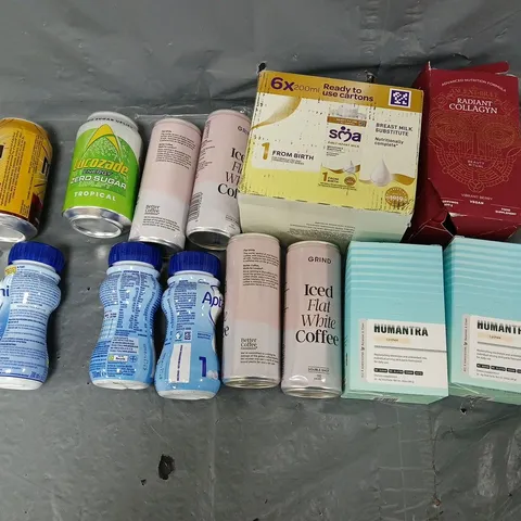 TOTE OF APPROXIMATELY 10 ASSORTED DRINKS ITEMS TO INCLUDE - GRIND ICED FLAT WHITE, LUCOZADE TROPICAL, AND 6X200ML SCA ETC. 