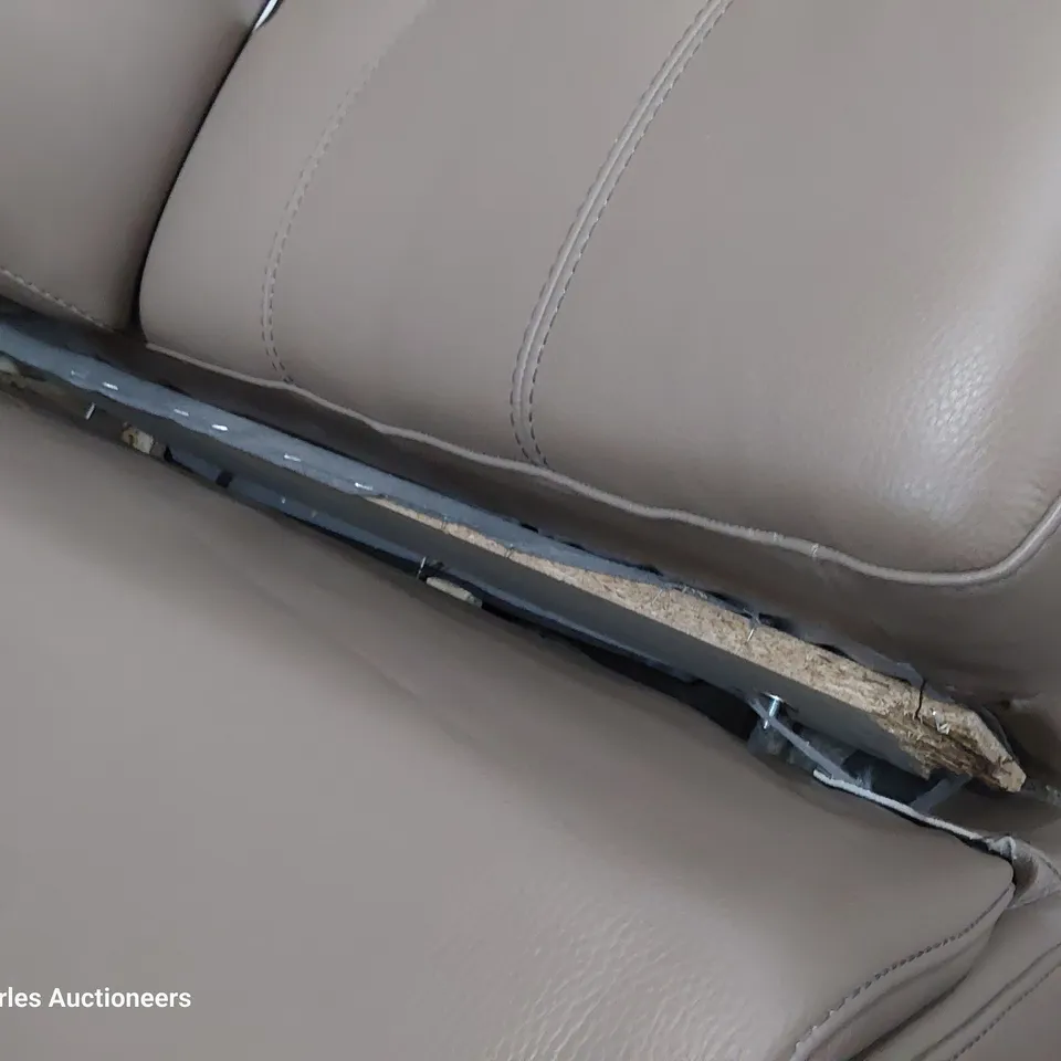 QUALITY ITALIAN DESIGNER STAR THREE SEATER SOFA RIGHT HAND FACING POWER RECLINER MUSHROOM LEATHER