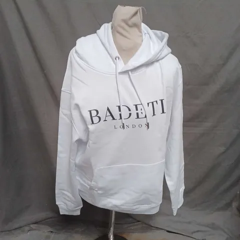 BAD ETIQUETTE LONDON LOGO HOODIE IN WHITE SIZE M