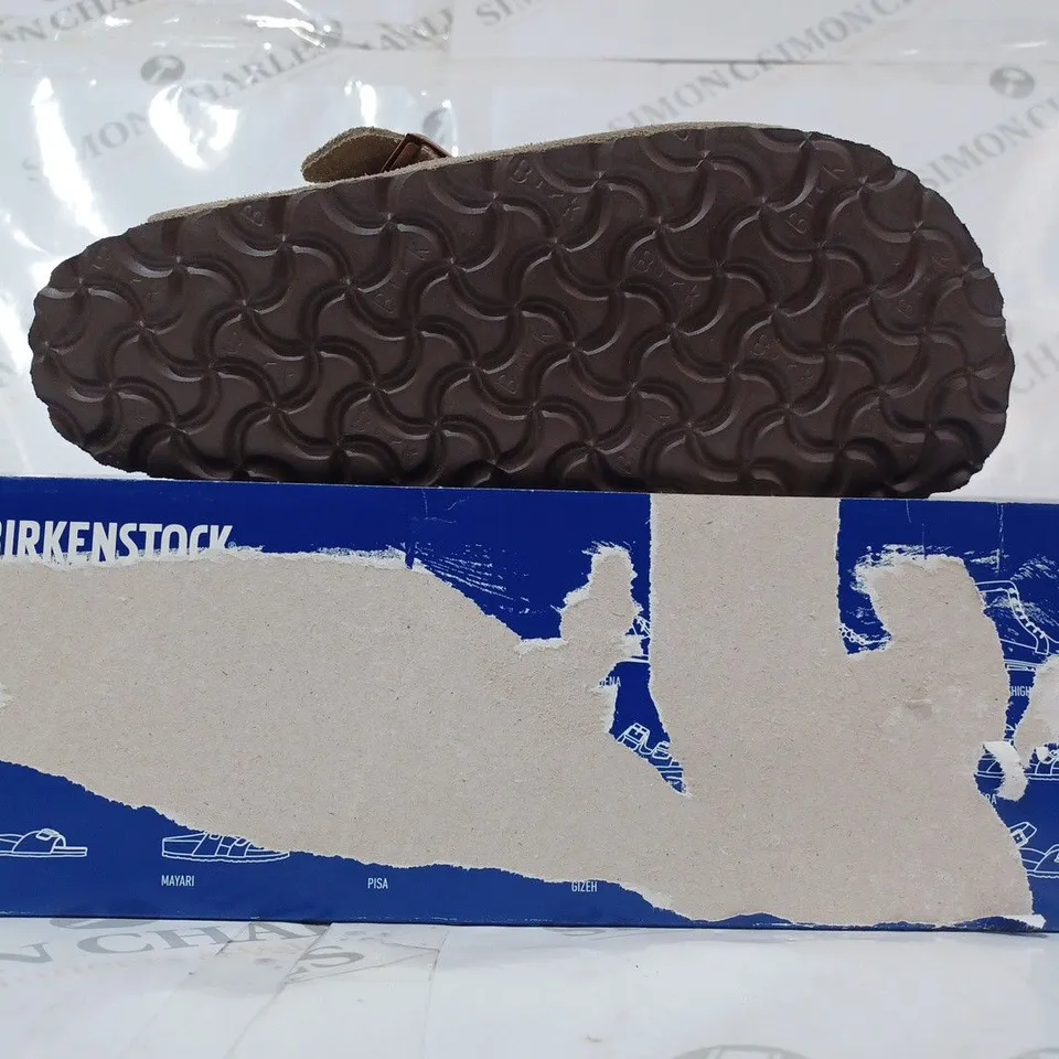 BOXED PAIR OF BIRKENSTOCK BOSTON SLIP-ON SHOES IN TAUPE COLOUR UK SIZE 5