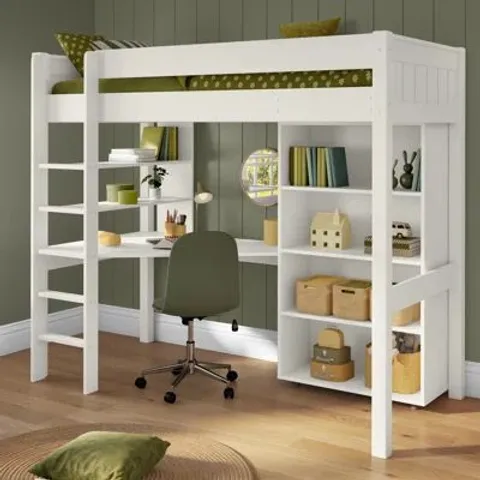 BOXED CLASSIC HIGHSLEEPER WITH INTEGRATED DESK AND SHELVING - WHITE (3 BOXES)