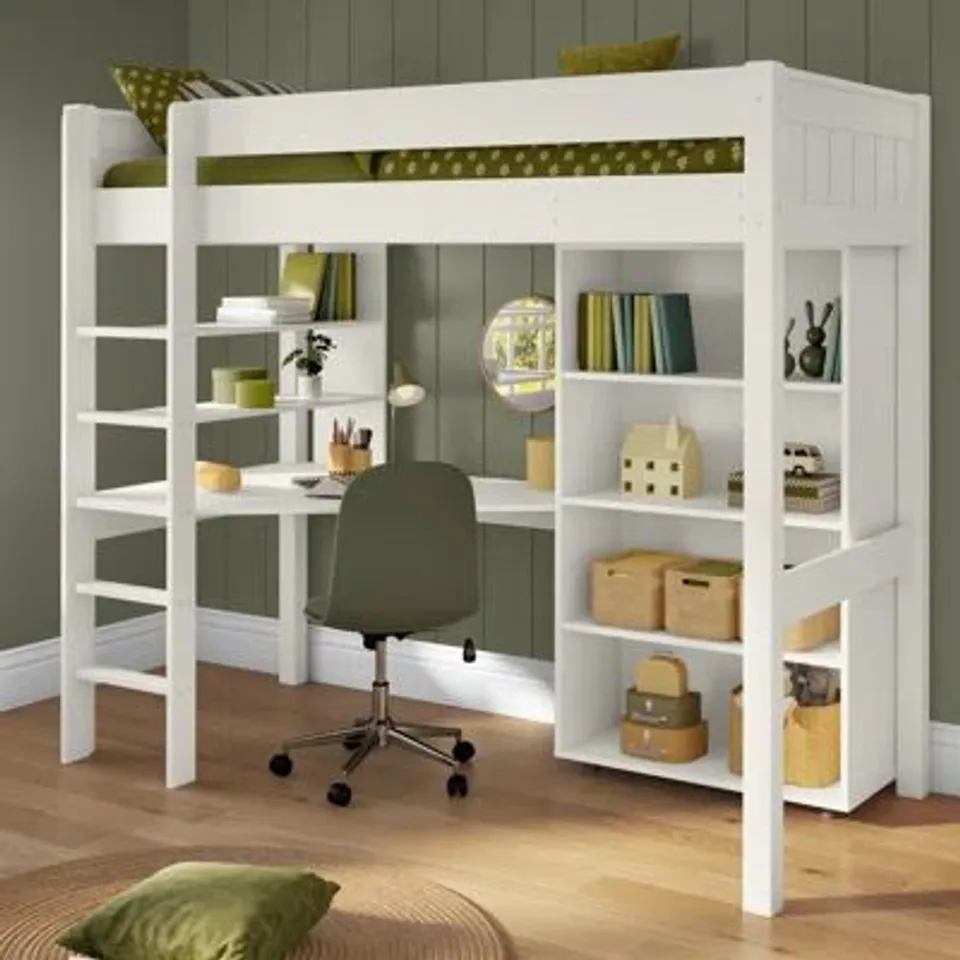 BOXED CLASSIC HIGHSLEEPER WITH INTEGRATED DESK AND SHELVING - WHITE (3 BOXES)