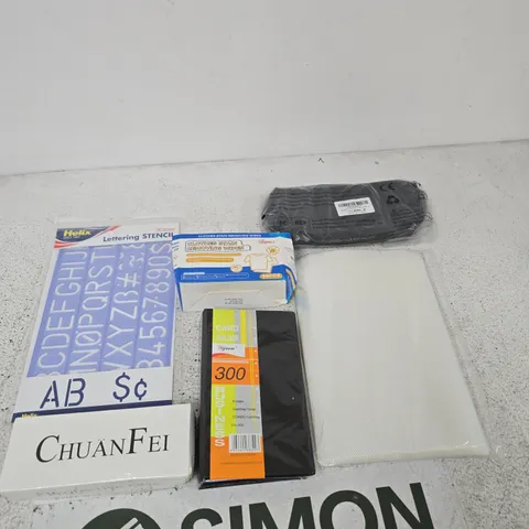 APPROXIMATELY 25 ASSORTED ITEMS INCLUDING CHUAN FEI PROTECTIVE CASE, YIJIAN CARD HOLDER AND A HELIX LETTERING STENCIL