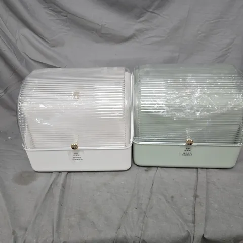 TWO STORAGE BOXES WITH RIBBED CLEAR LIDS – WHITE & MINT (PAIR)