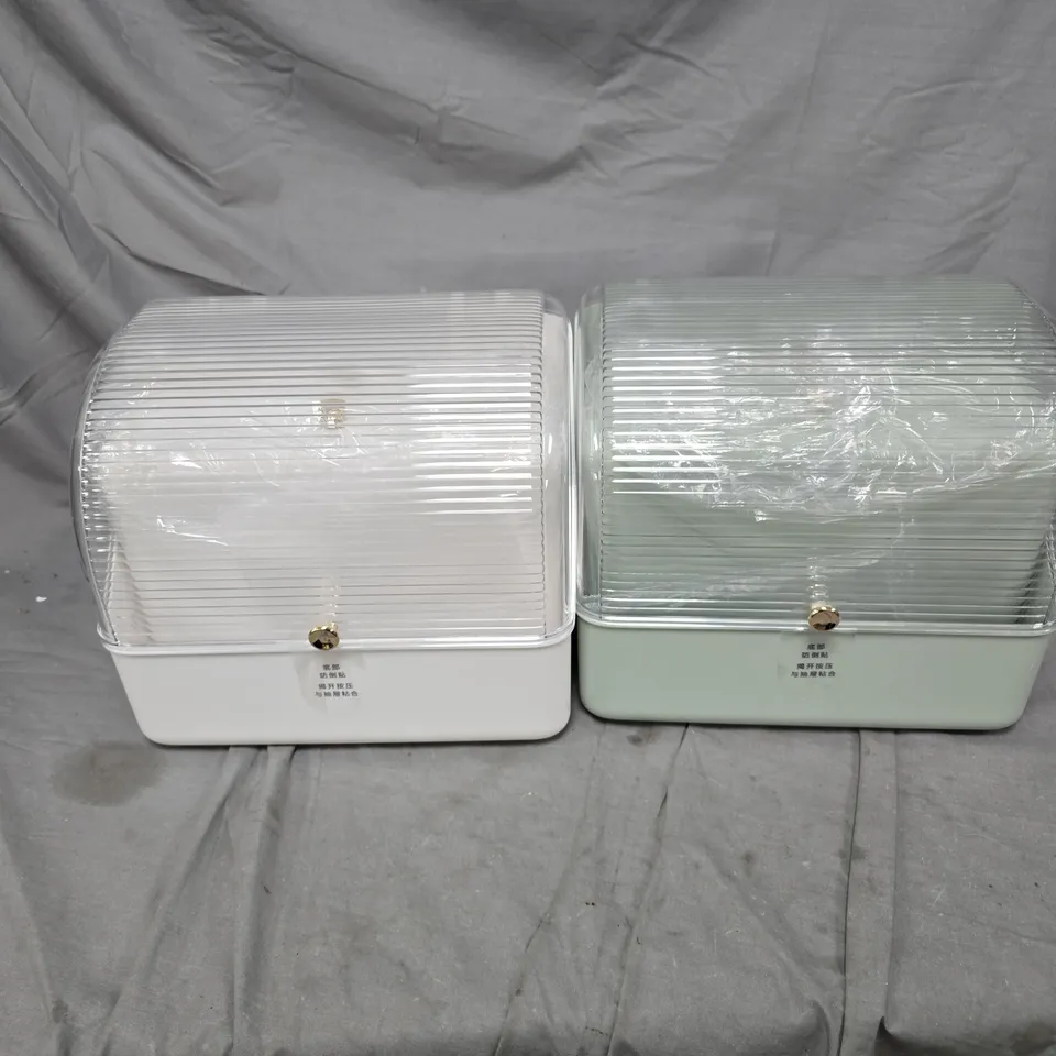 TWO STORAGE BOXES WITH RIBBED CLEAR LIDS – WHITE & MINT (PAIR)