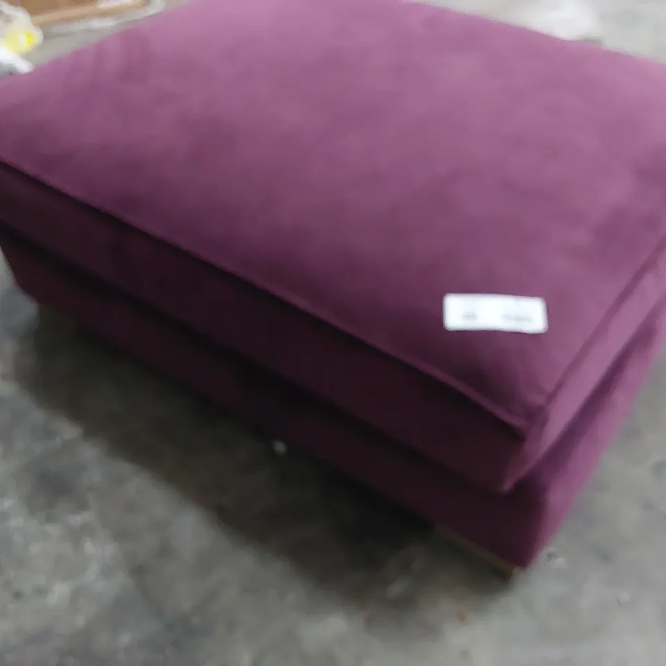 QUALITY BRITISH DESIGNER LOUNGE Co. LARGE SQUARE FOOTSTOOL AUBERGINE PLUSH FABRIC