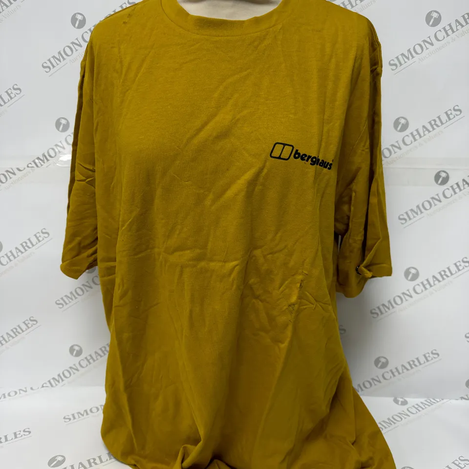 BERGHAUS GRAPHIC LOGO T SHIRT IN MUSTARD YELLOW SIZE 2XL
