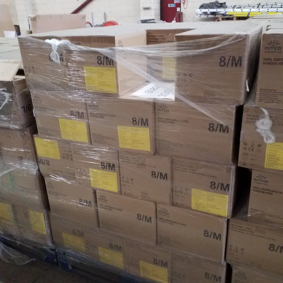PALLET CONTAINING APPROXIMATELY 700 INTCO VINYL GLOVES 100PK MEDIUM