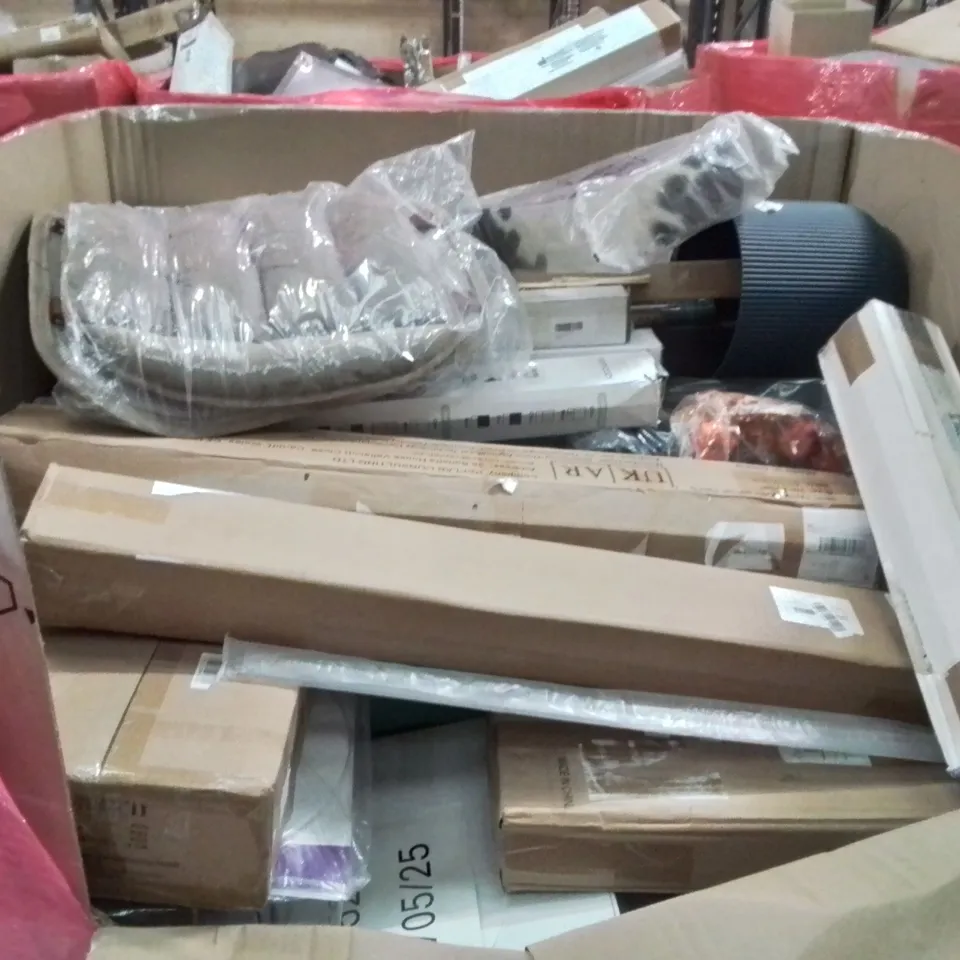 PALLET CONTAINING ASSORTED ITEMS TO INCLUDE: ELECTRIC THROW, BALANCE SCOOTER, RETRACTABLE SAFETY GATES, LED CEILING LAMP, RUG ECT