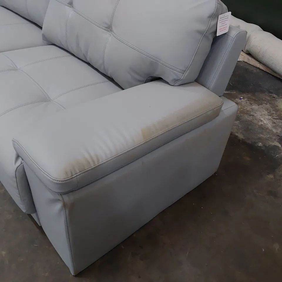 DESIGNER THREE SEATER SOFA LIGHT GREY LEATHER 