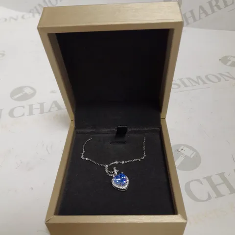 OMKAIMING SILVER ROPE CHAIN BLUE HEART PENDANT NECKLACE 