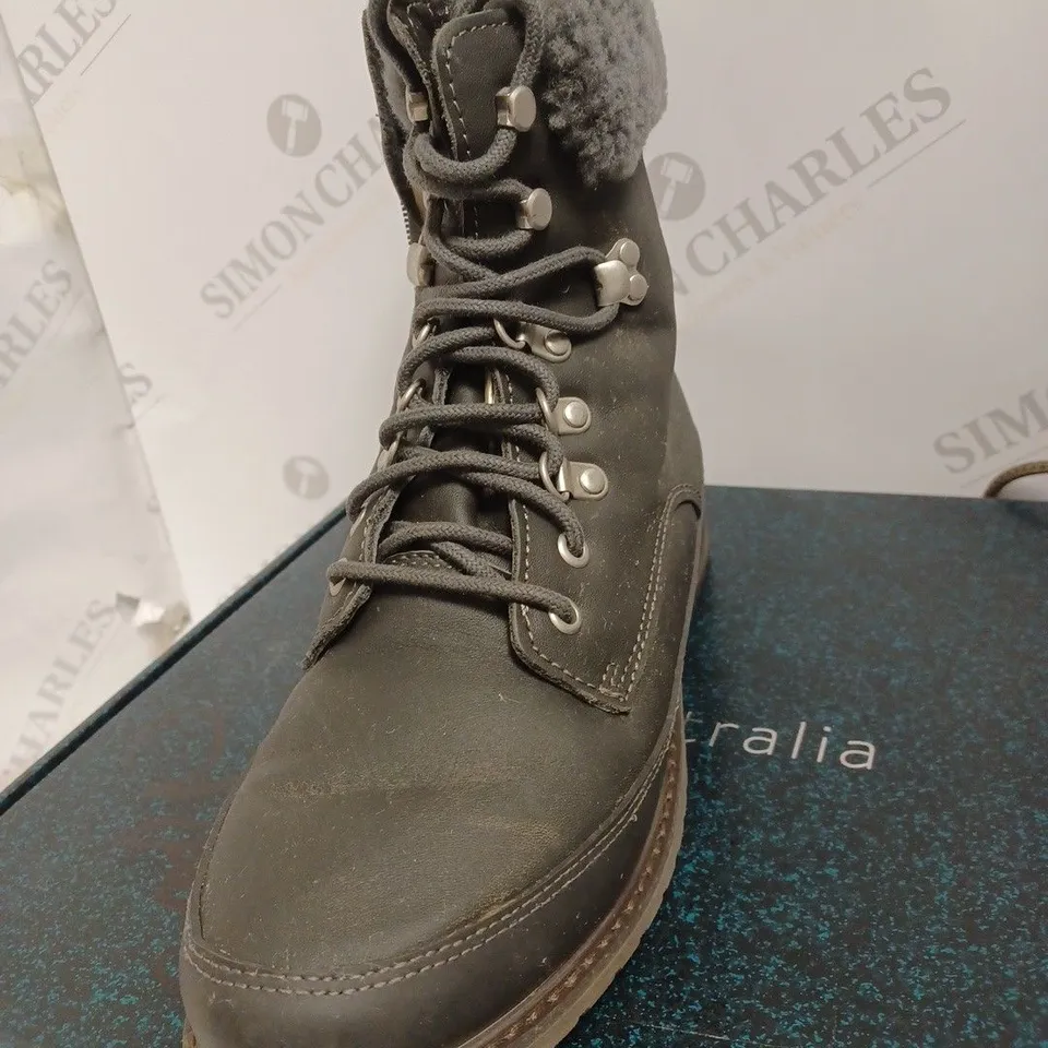 BOXED EMU AUSTRAILIA OKAB WATERPROOF BOOTS, DARK GREY - SIZE 6
