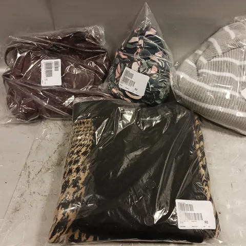 APPROXIMATELY 10 ASSORTED CLOTHING ITEMS TO INCLUDE KNIT TOP, STRIPE JUMPER, GREEN MULTI DRESS ETC