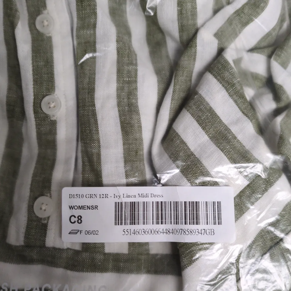 BODEN LINEN STRIPE MIDI DRESS – WOMEN'S, UK 12 (12R)