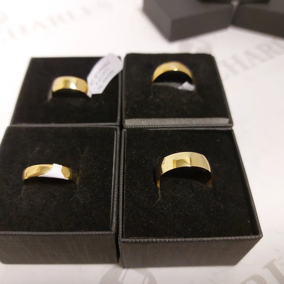 4 ASSORTED PERSONALISED 9CT YELLOW GOLD D SHAPE WEDDING BANDS