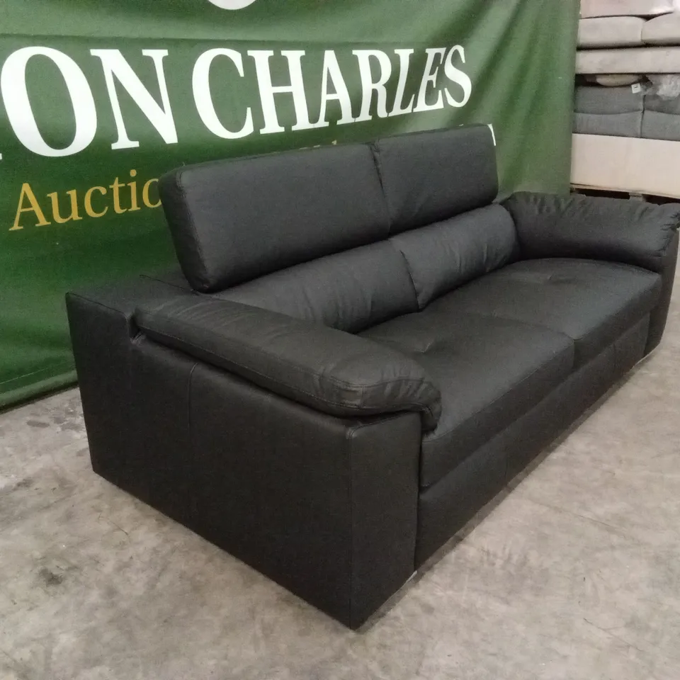 BRADY 100% PREMIUM LEATHER 3 SEATER SOFA - BLACK RRP £1049