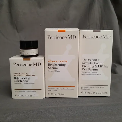 SET OF 4 PERRICONE MD ITEMS TO INCLUDE - REJUVENATING MOISTURIZER , BRIGHTENING SERUM , GROTH FACTOR FIRMING & LIFTING EYE SERUM ETC