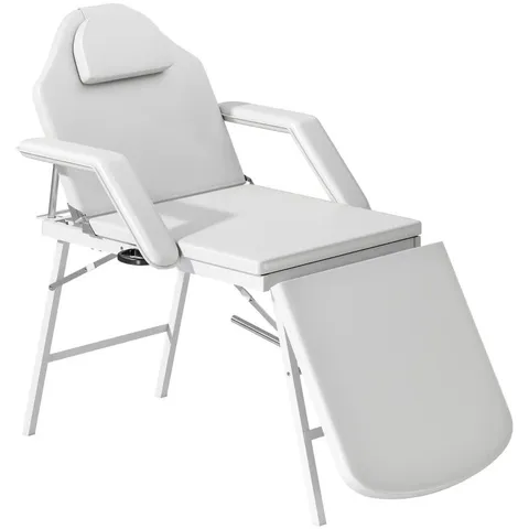 BOXED HOMCOM PORTABLE MASSAGE TABLE, 3 SECTION ADJUSTABLE BEAUTY BED, FOLDABLE MASSAGE BED WITH FACE HOLE, RECLINER CHAIR WITH REMOVABLE HEADREST AND ARMRESTS FOR SPA, LASH, TATTOO, WHITE (1 BOX)