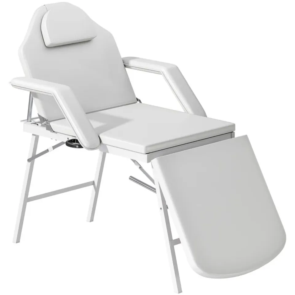BOXED HOMCOM PORTABLE MASSAGE TABLE, 3 SECTION ADJUSTABLE BEAUTY BED, FOLDABLE MASSAGE BED WITH FACE HOLE, RECLINER CHAIR WITH REMOVABLE HEADREST AND ARMRESTS FOR SPA, LASH, TATTOO, WHITE (1 BOX)