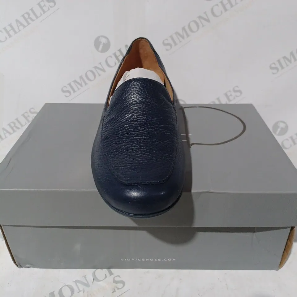 BOXED PAIR OF VIONIC ELORA LOAFERS IN NAVY SIZE 7