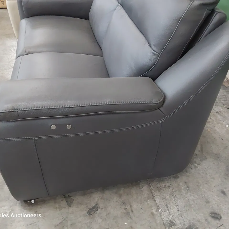 QUALITY ITALIAN DESIGNER POWER RECLINING TWO SEATER SOFA GREY LEATHER