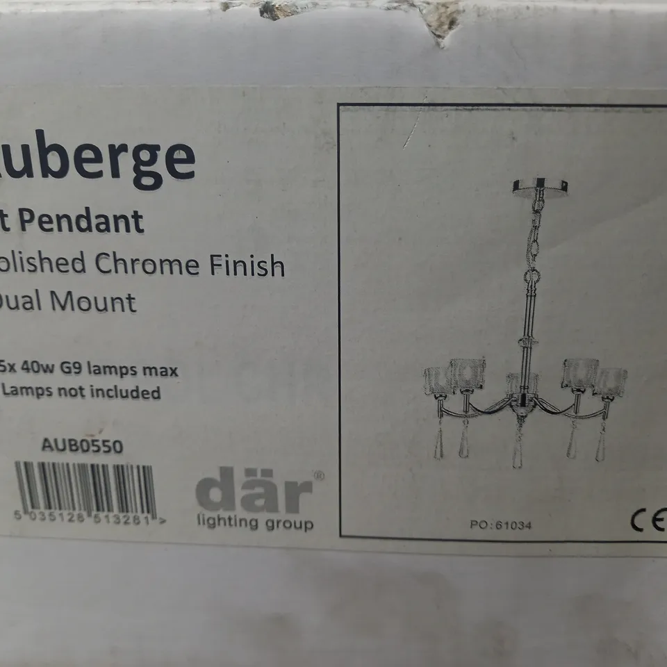 BOXED DAR BEAUTY AUBERGE 5-LAMP PENDANT LIGHT IN POLISHED CHROME FINISH
