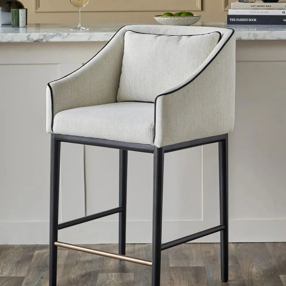 BOXED DANETTI JULEP IVORY DUAL TONE FABRIC BAR STOOL