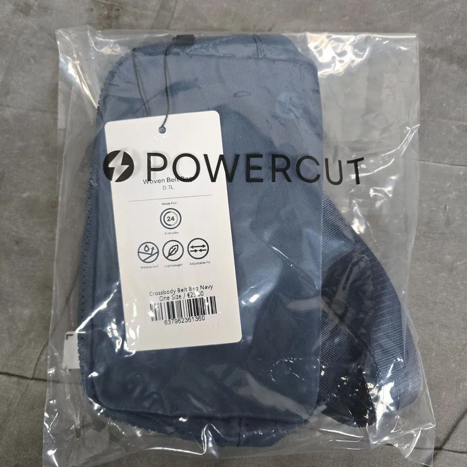 BAGGED POWERCUT WOVEN BELT BAG IN NAVY