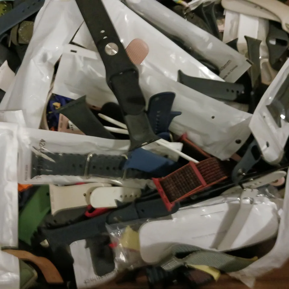 BOX OF APPROXIMATELY 50 ASSORTED SMART WATCH STRAPS IN VARIOUS SIZES & COLOURS 