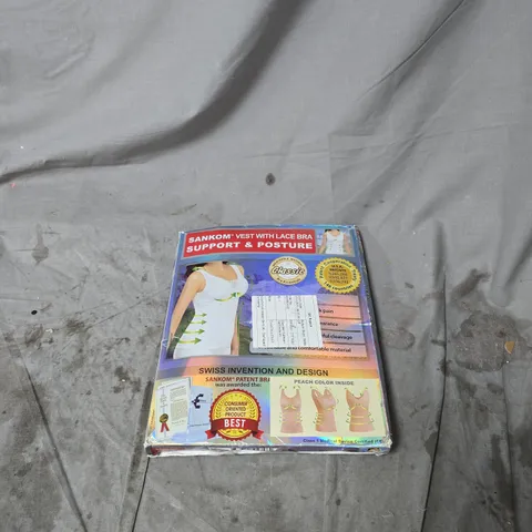 SANKOM VEST WITH LACE BRA SUPPORT AND POSTURE. PEACH, LARGE/EXTRA LARGE BOXED