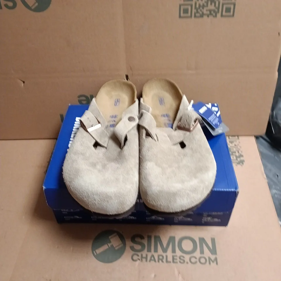 BIRKENSTOCK BOSTON SANDALS – TAUPE SUEDE, UK 11.5