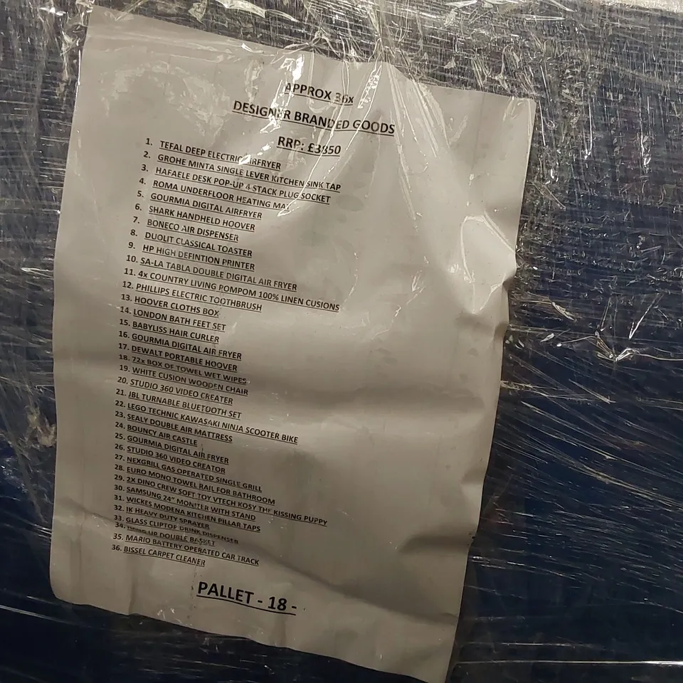 PALLET OF APPROXIMATELY 36x DESIGNER BRANDED GOODS