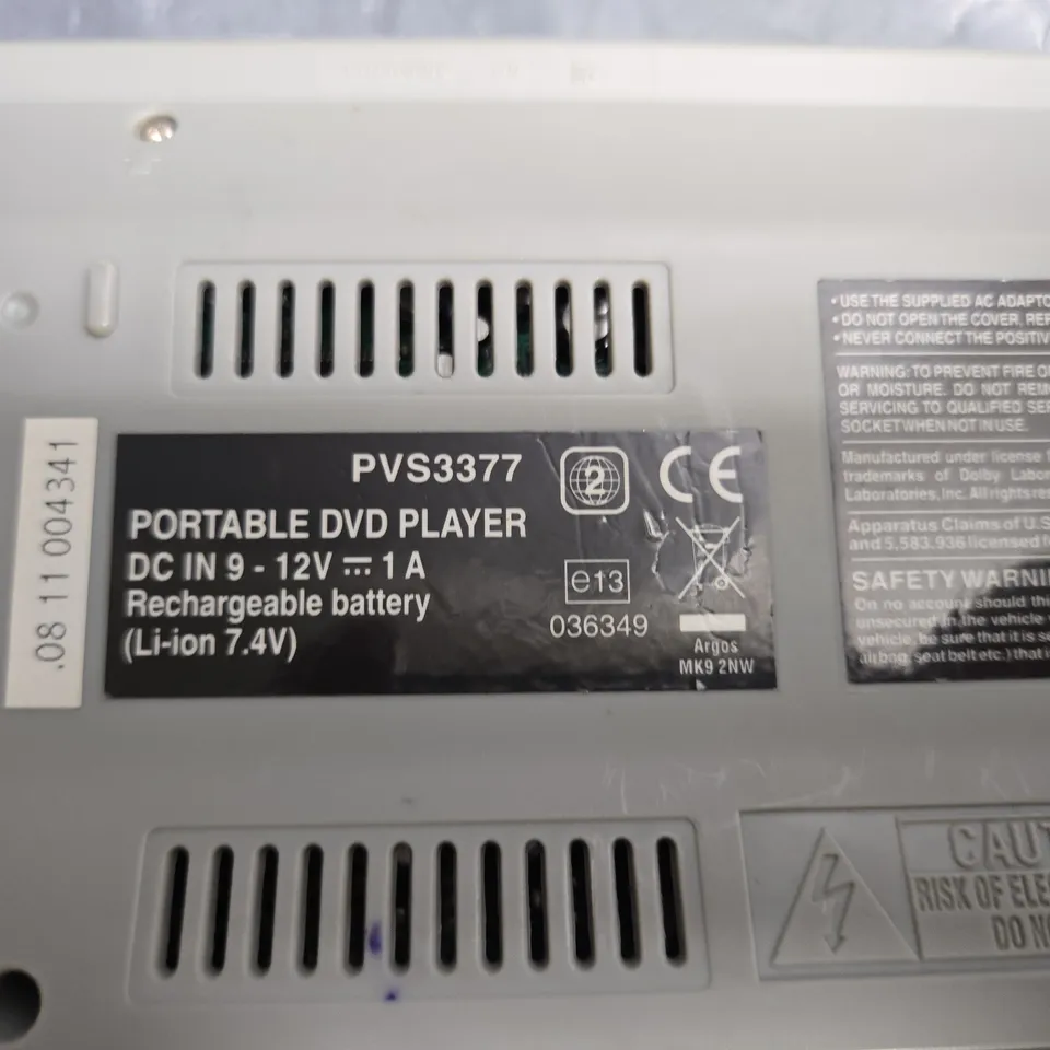 PVS3377 PORTABLE DVD PLAYER WITH RECHARGEABLE BATTERY