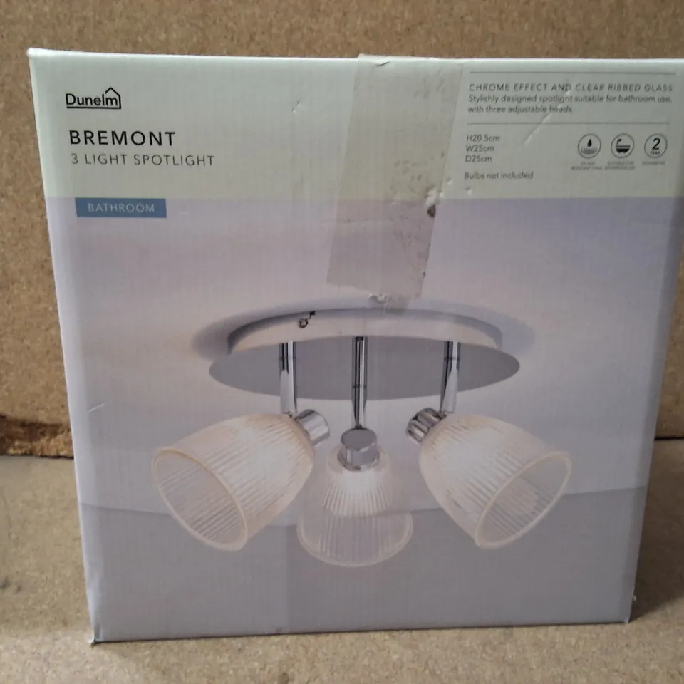 BOXED DUNELM BREMONT 3 LIGHT SPOTLIGHT CEILING LIGHT - CHROME EFFECT, IP44 BATHROOM RATED