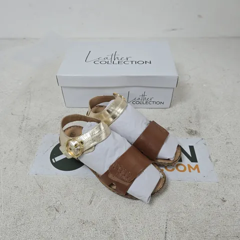 LEATHER COLLECTION SANDALS – GOLD & BROWN, UK 6 (EU 39) – BOXED