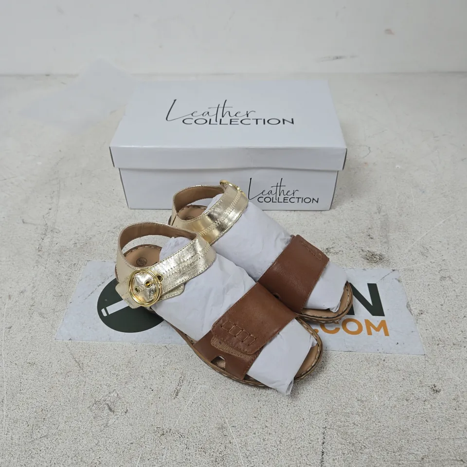 LEATHER COLLECTION SANDALS – GOLD & BROWN, UK 6 (EU 39) – BOXED