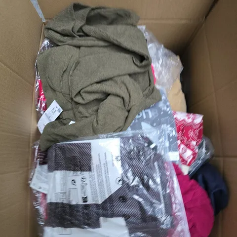 LARGE BOX OF APPROXIMATELY 25 ASSORTED CLOTHING ITEMS IN VARIOUS COLOURS, STYLES AND SIZES - COLLECTION ONLY
