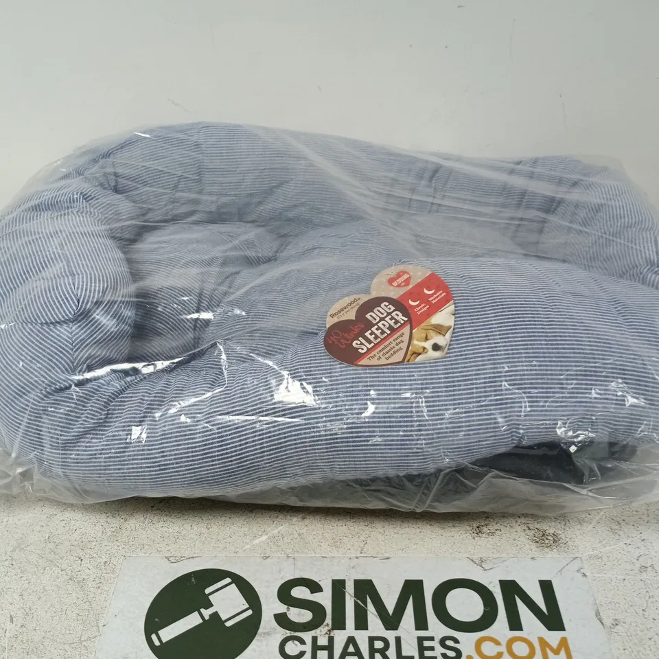 DOG SLEEPER PET BED, BLUE STRIPE – NEW IN PACKAGING
