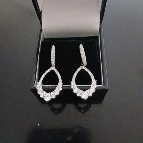 DIAMONIQUE TEAR DROP RHODIUM PLATED EARRINGS
